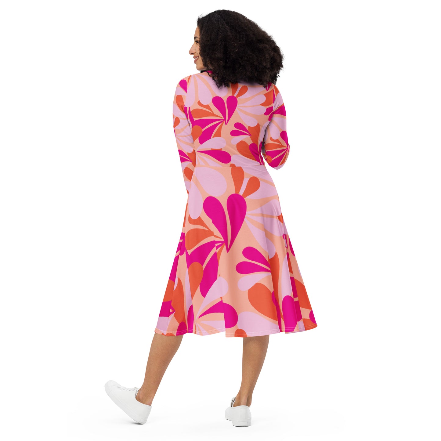 All-over print long sleeve midi dress