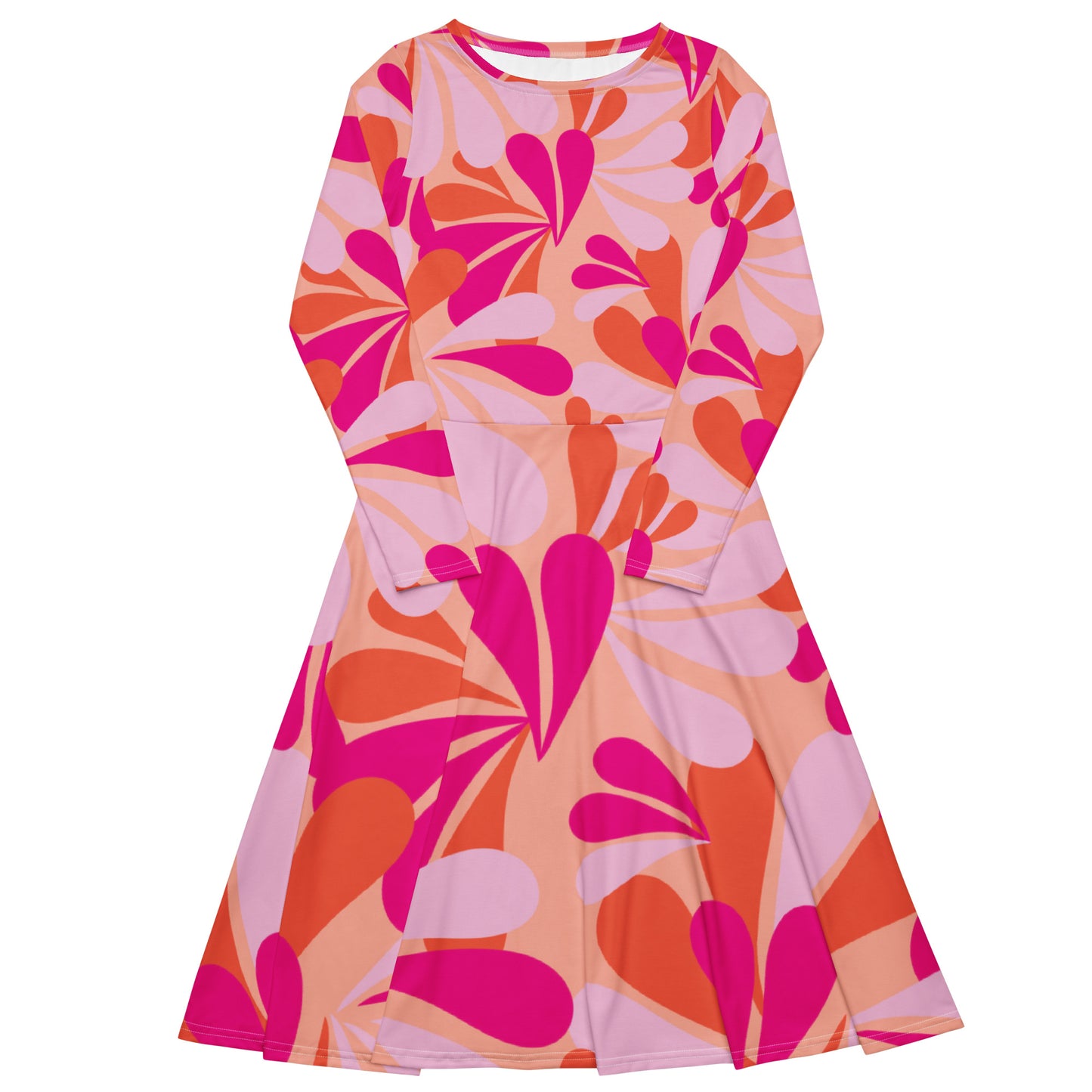 All-over print long sleeve midi dress