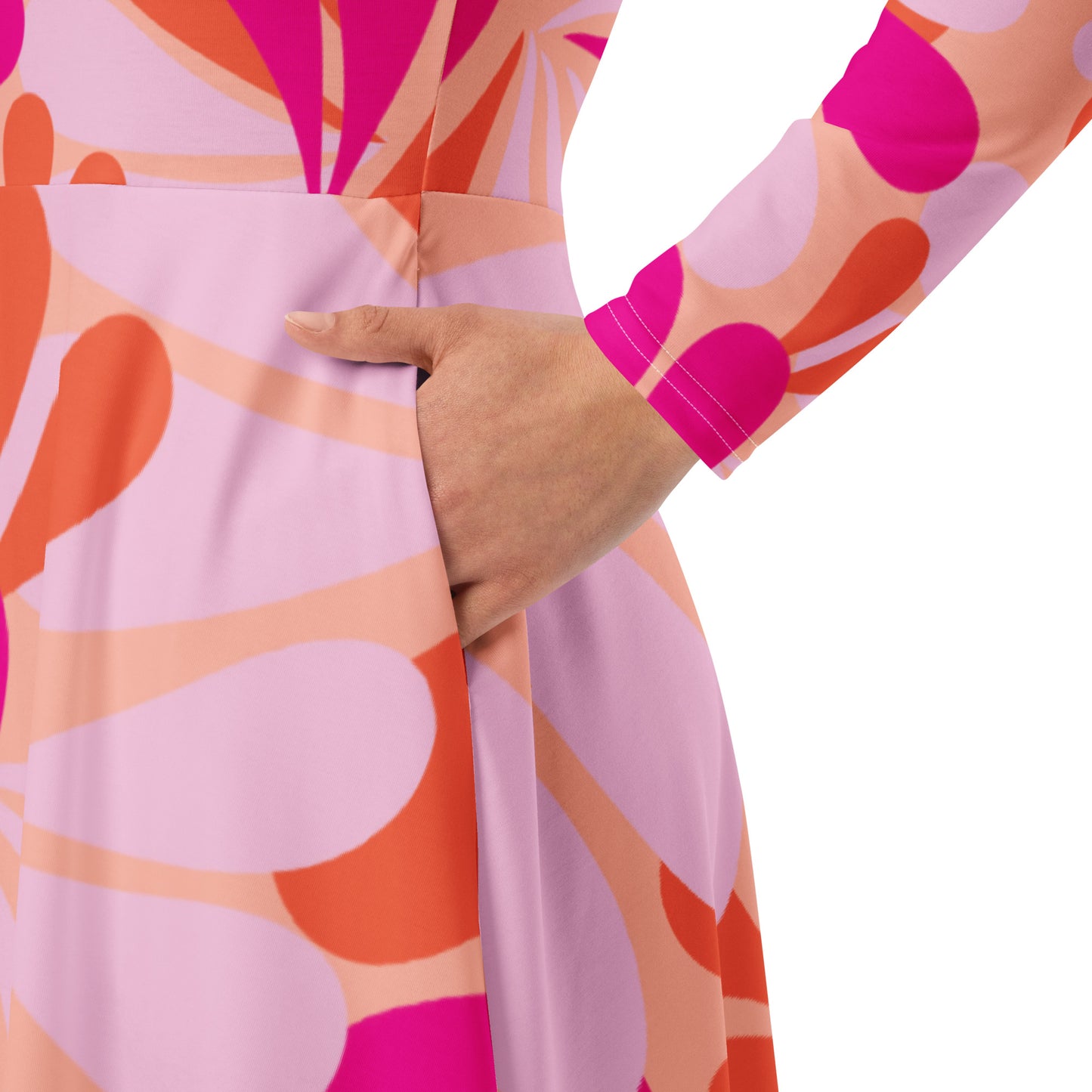 All-over print long sleeve midi dress